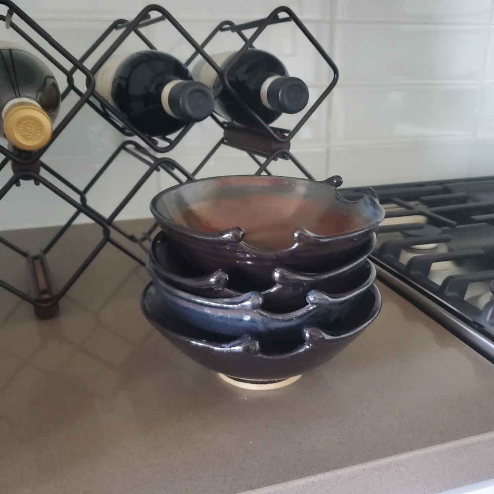 Set of 4 Handmade Studio Pottery Ceramic Noodles Bowls wheel thrown